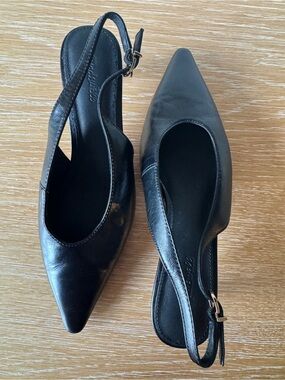MADEWELL Women's The Emilie Slingback Pump in Leather, True Black, Size 6 EUC